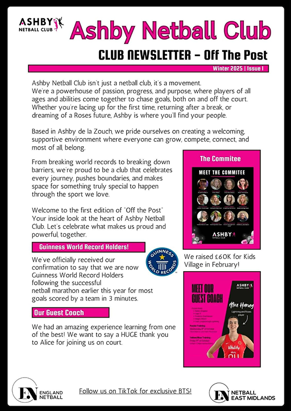 Ashby Netball Club Winter 2025 Newsletter